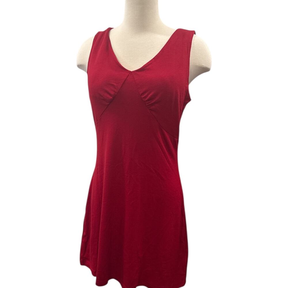 Womens Dark Red Sleeveless V Neck Dress Medium Stretch Fit NEW